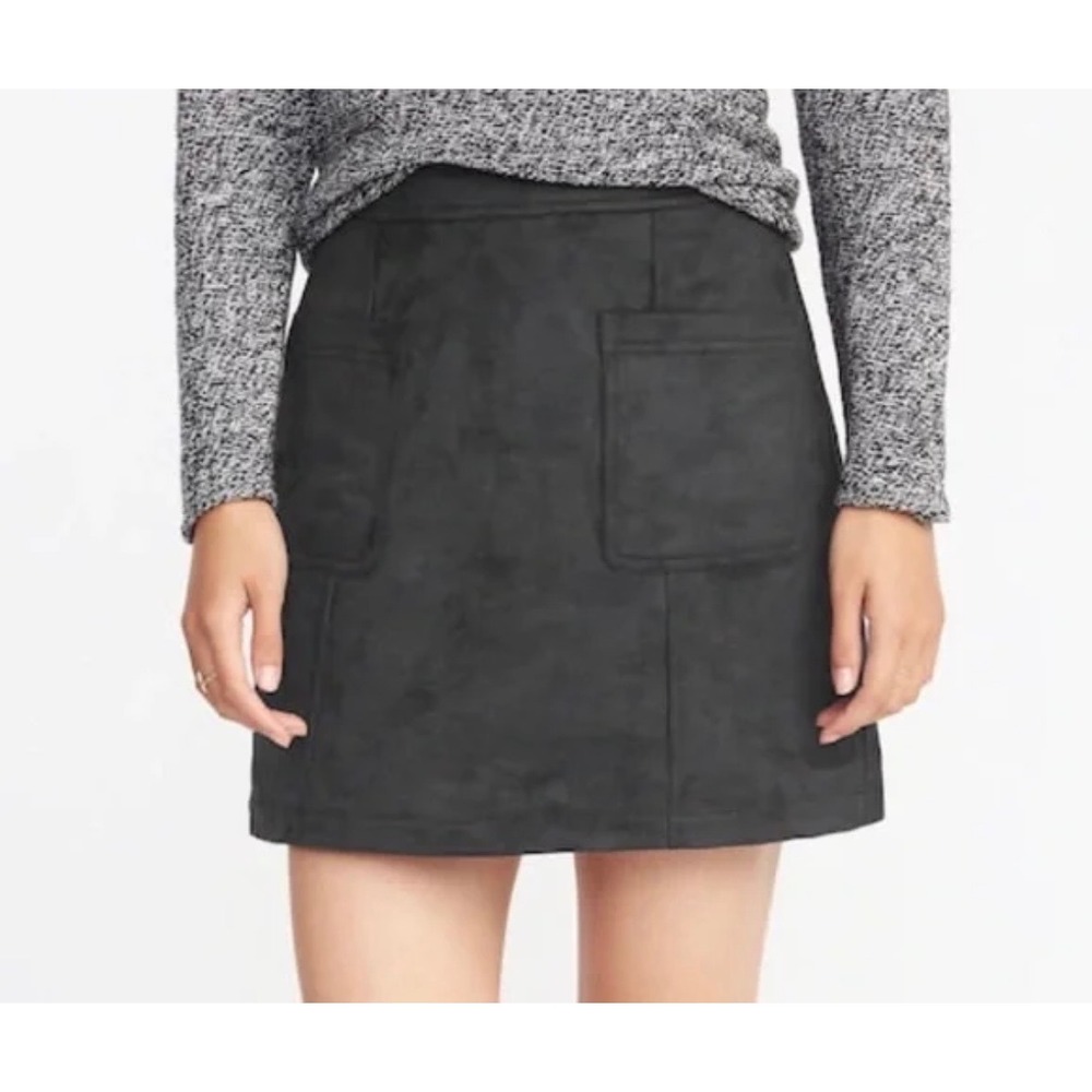 Old Navy Faux Suede A-Line Mini Skirt Size 0 Gray Moto Zip Utlity Pockets NWT